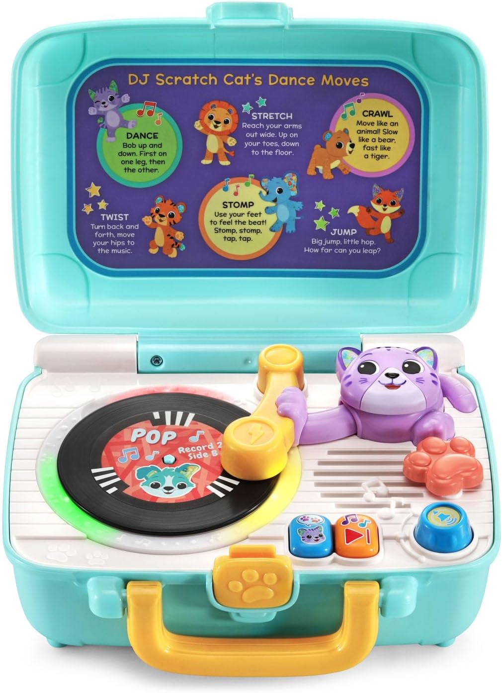 VTech DJ Scratch Cat Record Player | Interactive Musical Learning Toy with 5 Music Records, DJ Mixing, Lights & Sounds for Toddlers