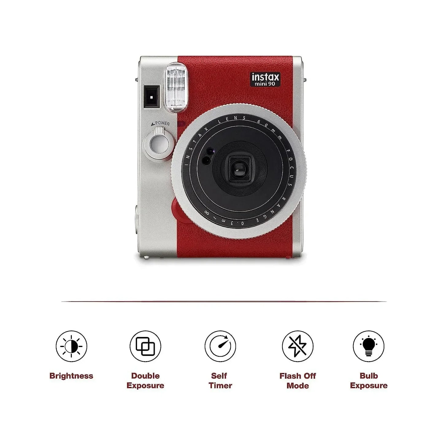 Fujifilm Instax Mini 90 Camera + 20 Shot Films + 1x Instax Photo Storage Box (Red, Instax Mini 90) - Jaiman Toys
