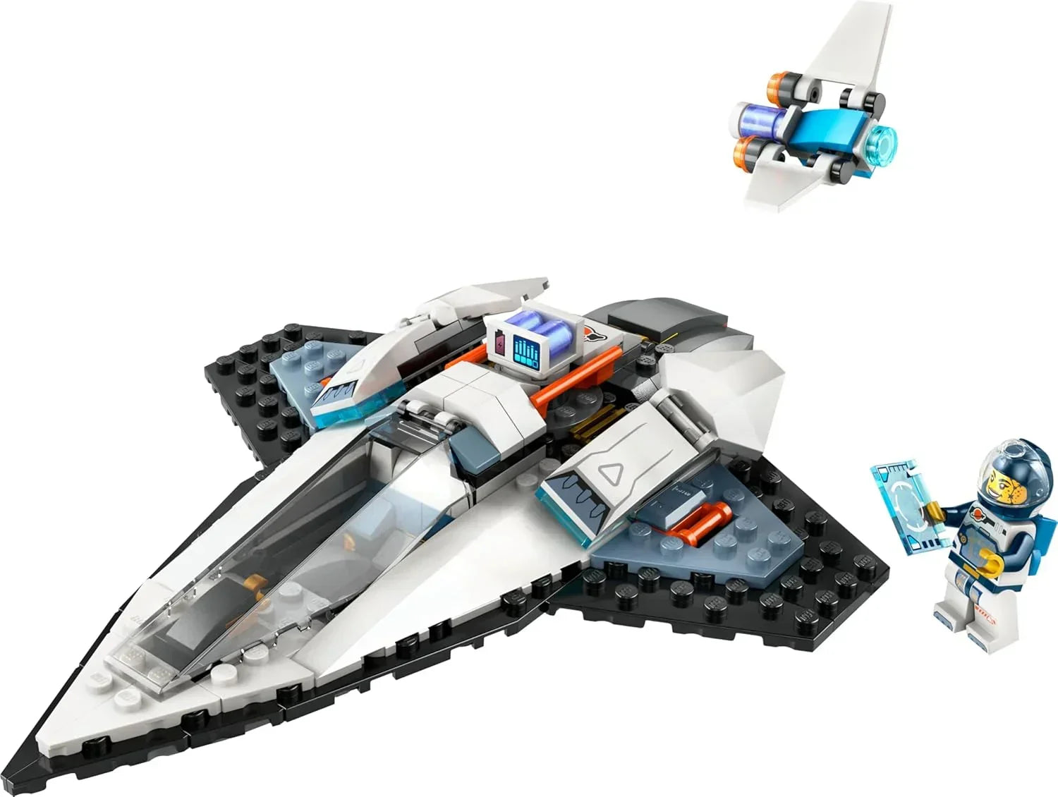 LEGO space shuttle toy set with astronaut minifigure and small spaceship accessory