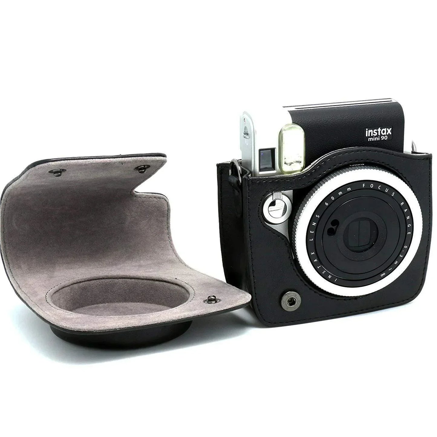 Vintage Charm – Classic PU Leather Case with Strap for Instax Mini 90 Neo Classic - Black - Jaiman Toys