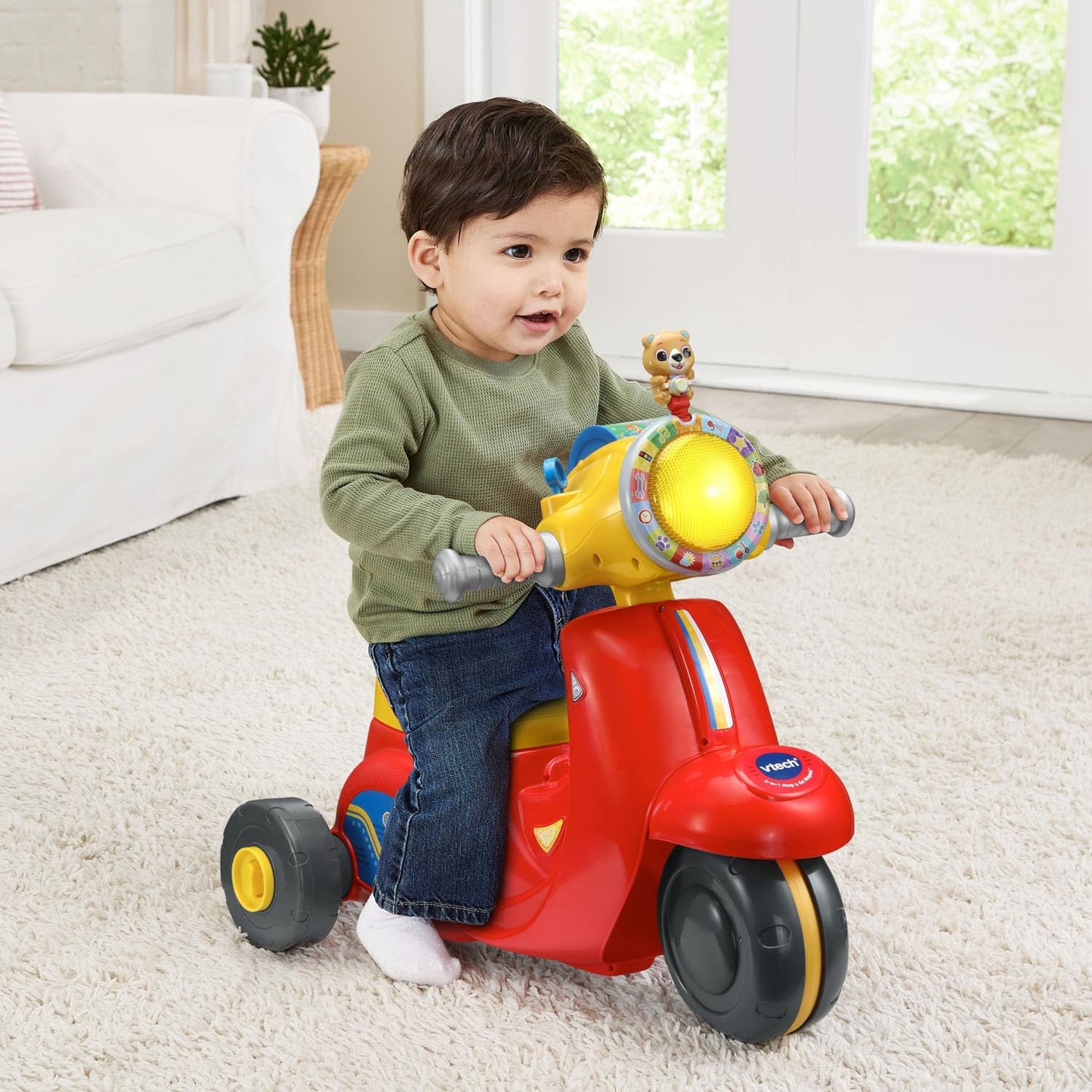 VTech 2-in-1 Map and Go Scooter for Toddlers | Interactive Ride-On & Push Scooter with Lights, Music, Learning Activities & Pretend Navigation | Red