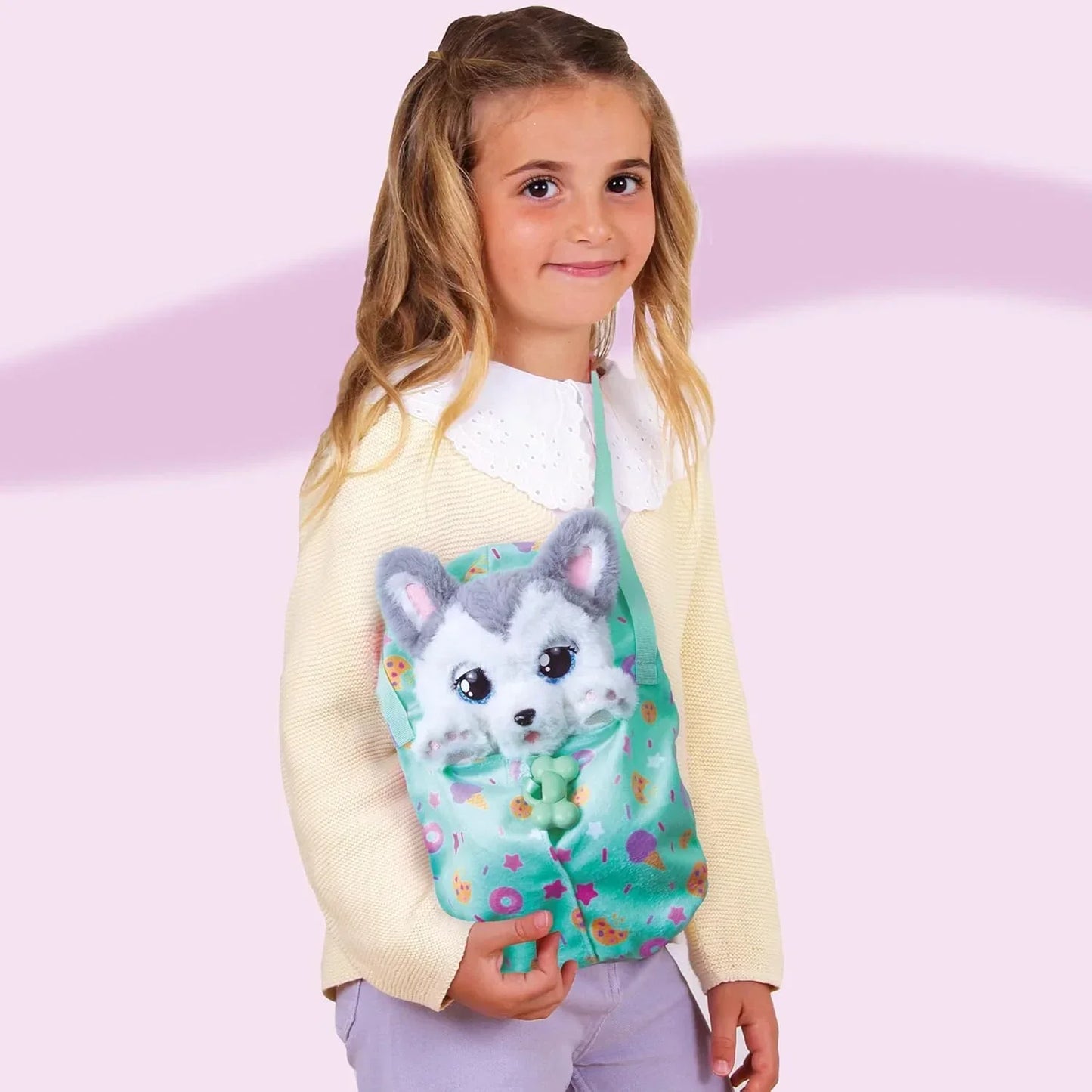 Baby Paws Siberian Husky Puppy Toy with Cute Swaddle Bag Make 5 Adorable Sounds Kids Toys for Ages 4+|Birthday Gift for Pet Lovers -22 cm - Jaiman Toys