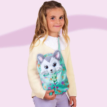 Baby Paws Siberian Husky Puppy Toy with Cute Swaddle Bag Make 5 Adorable Sounds Kids Toys for Ages 4+|Birthday Gift for Pet Lovers -22 cm - Jaiman Toys