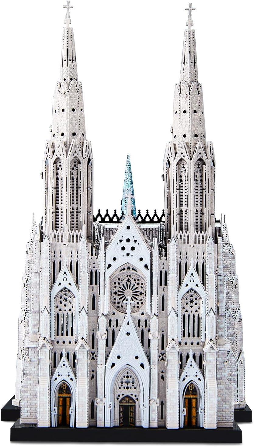 Piececool 3D Metal Puzzle St. Patrick’s Cathedral Architecture Model – 418 Pieces – 6 Metal Sheets – Stainless Steel DIY Model Kit-Age 16+