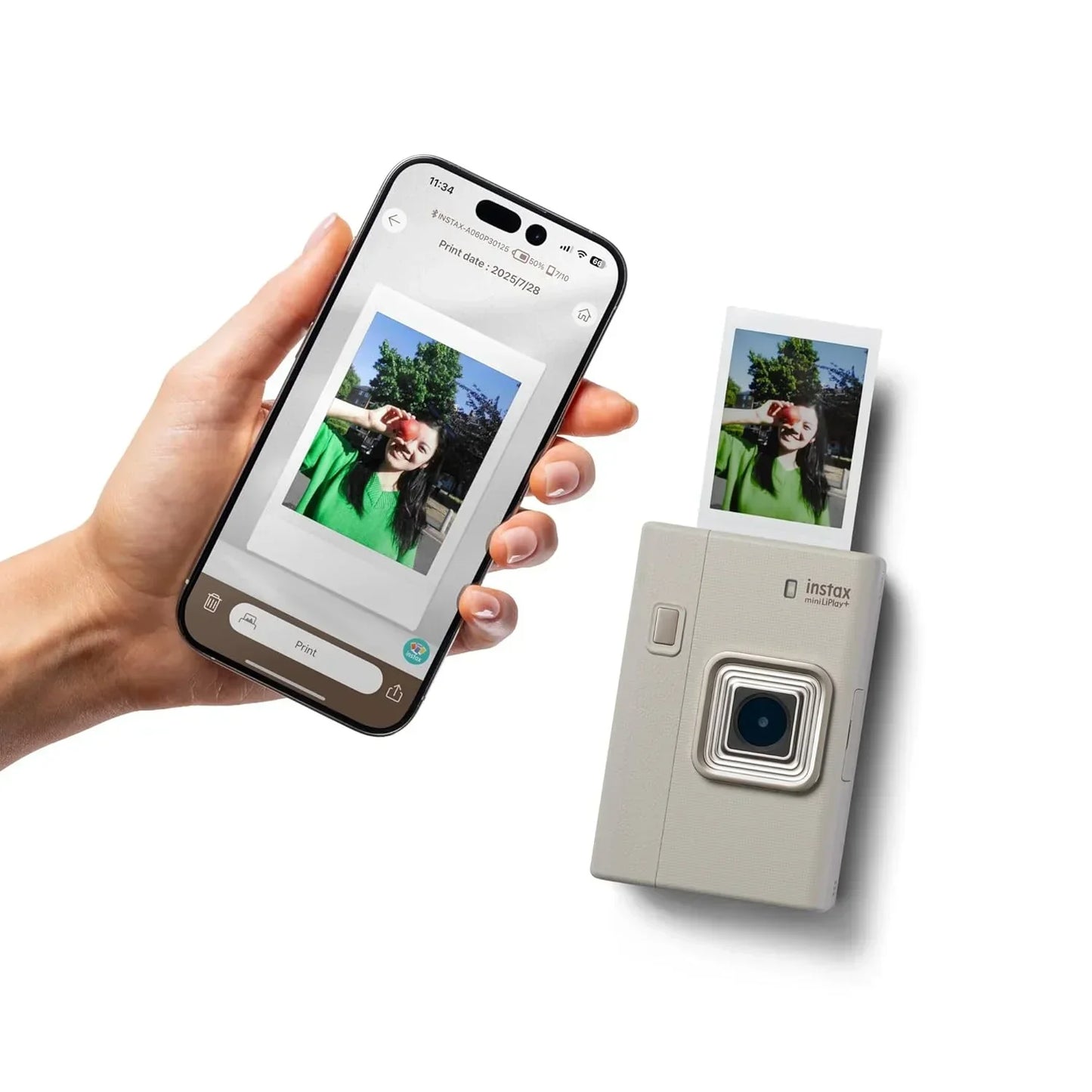 Fujifilm Instax Mini LiPlay+,  Sand Beige Hybrid Instant Camera with Bluetooth & Sound Capture