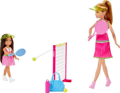 Barbie Stacie & Chelsea Tennis Playset with 2 Dolls & 5+ Accessories Including Net with Swinging Ball Feature & Sports Gear - Jaiman Toys