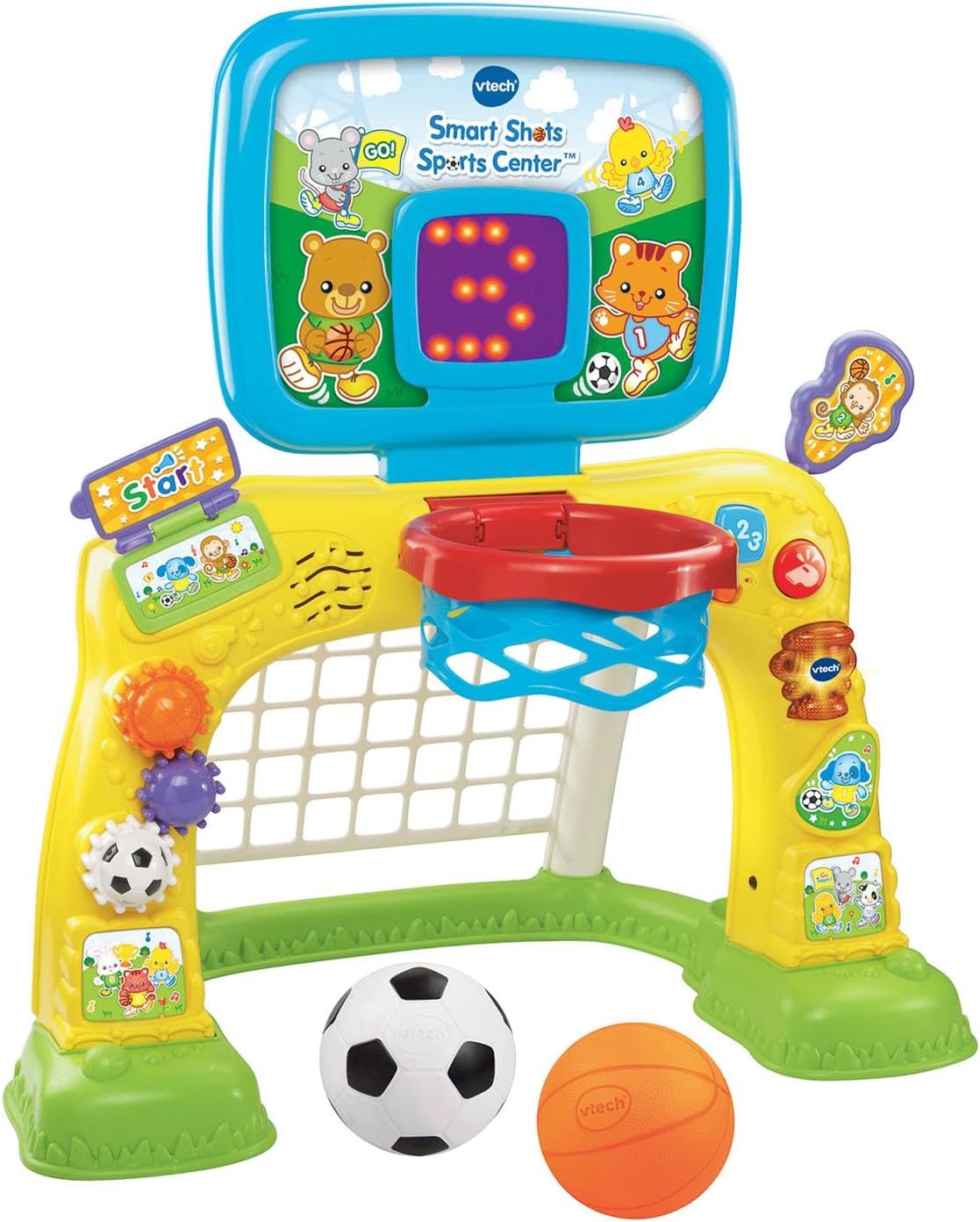 VTech Smart Shots Sports Center Interactive Basketball & Soccer Goal Set | Lights, Sounds & Learning Sports Toy for Toddlers