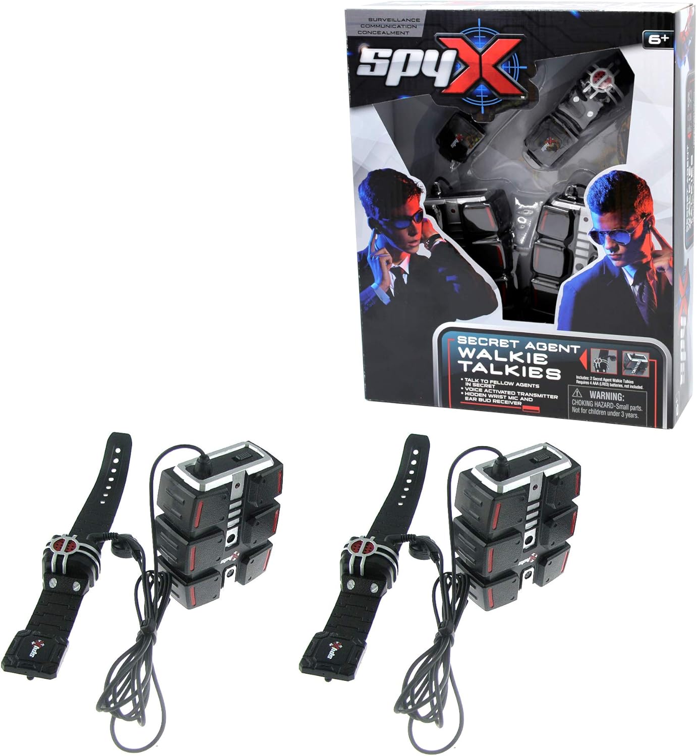 SpyX Secret Agent Voice Activated Walkie Talkies Set | Hands-Free Spy Communication Toy with Wrist Communicators & Ear Buds | Interactive Spy Gear for Kids Age 6+ | Role Play Detective Toy Set