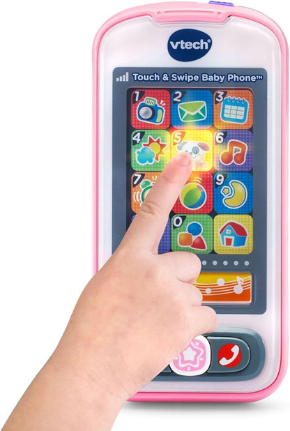 VTech Touch & Swipe Baby Phone Interactive Learning Toy with Lights, Sounds, Songs & Educational Activities | Pink