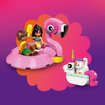 LEGO Friends 42658 Unicorn & Flamingo Pool Party Toy with Animal 'Floaties', 2 Mini Dolls, Churro the Cat & Accessories incl. a DJ Booth & Sunbeds - Creative Gift for 5+ Year Old girls