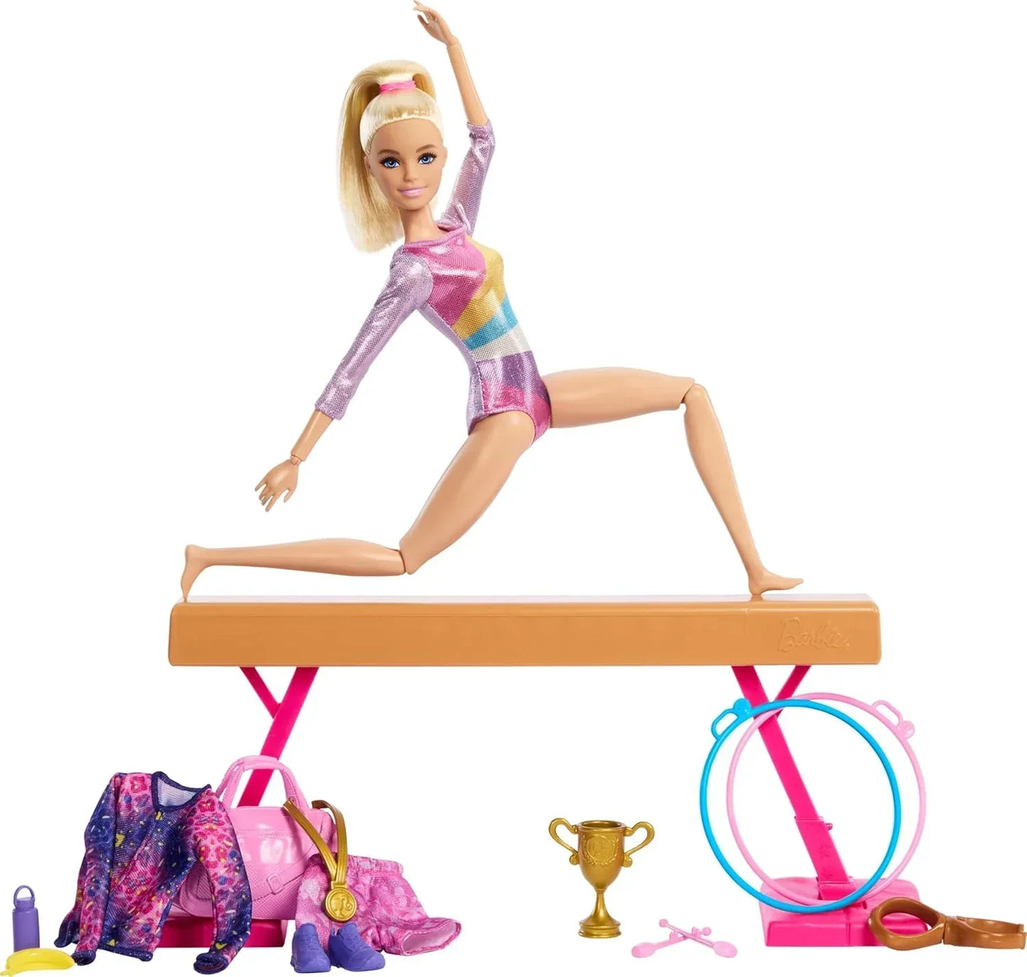 Barbie Gymnastics Doll & Accessories, Playset with Blonde Fashion Doll, C-Clip for Flipping Action, Balance Beam, Warm-Up Suit & More - Jaiman Toys