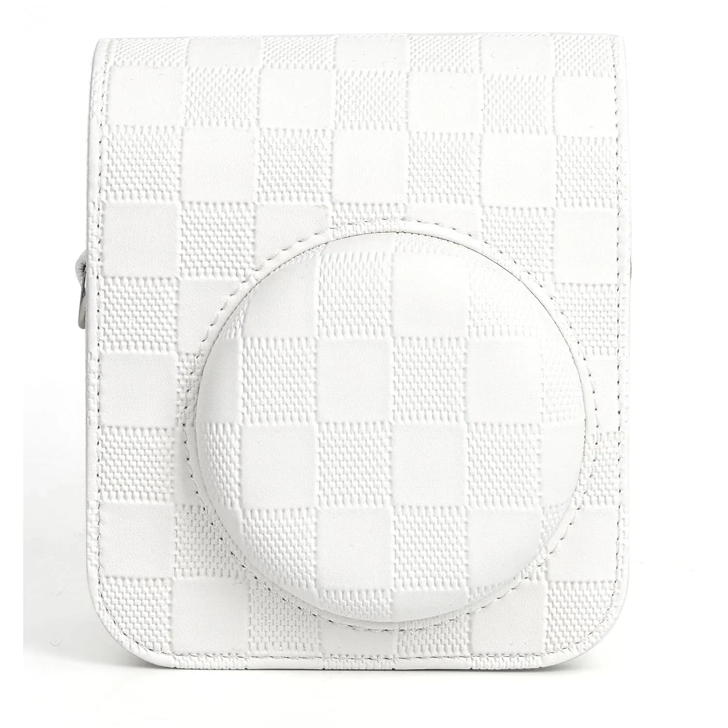 Checkmate Style – Chess Board PU Leather Camera Case for Instax Mini 12 with Adjustable Strap - Clay White - Jaiman Toys