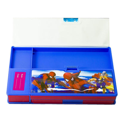 Marvel Spider-Man Kids Pencil Box with Calculator & Dual Sharpener | Large Capacity Multifunction Stationery Organizer | Blue