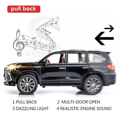 Lexus 1:24 Alloy Metal Pull Back Die-Cast Car – Off-Road in Luxury SUV Model Openable Doors with Realistic Sound & Light