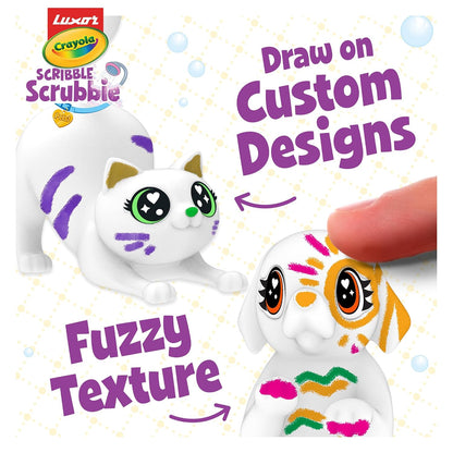 Luxor Crayola Scribble Scrubbie Pets Glam Pack Playset, 3 Washable Pets, 6 Markers, 1 Bathtub & 1 Scrub Brush, Non-Toxic, Gift for Kids