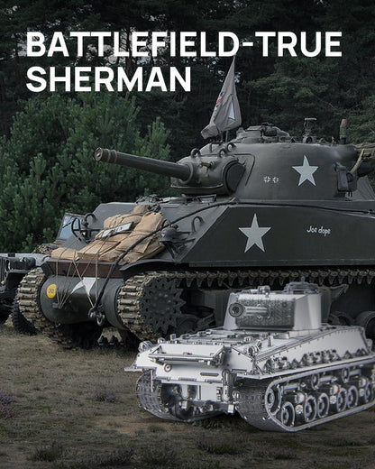 Piececool 3D Metal Puzzle M4 Sherman Medium Tank – 512 Pieces – Military Series – Difficulty Level 4 – Stainless Steel DIY Model Kit-Age16+