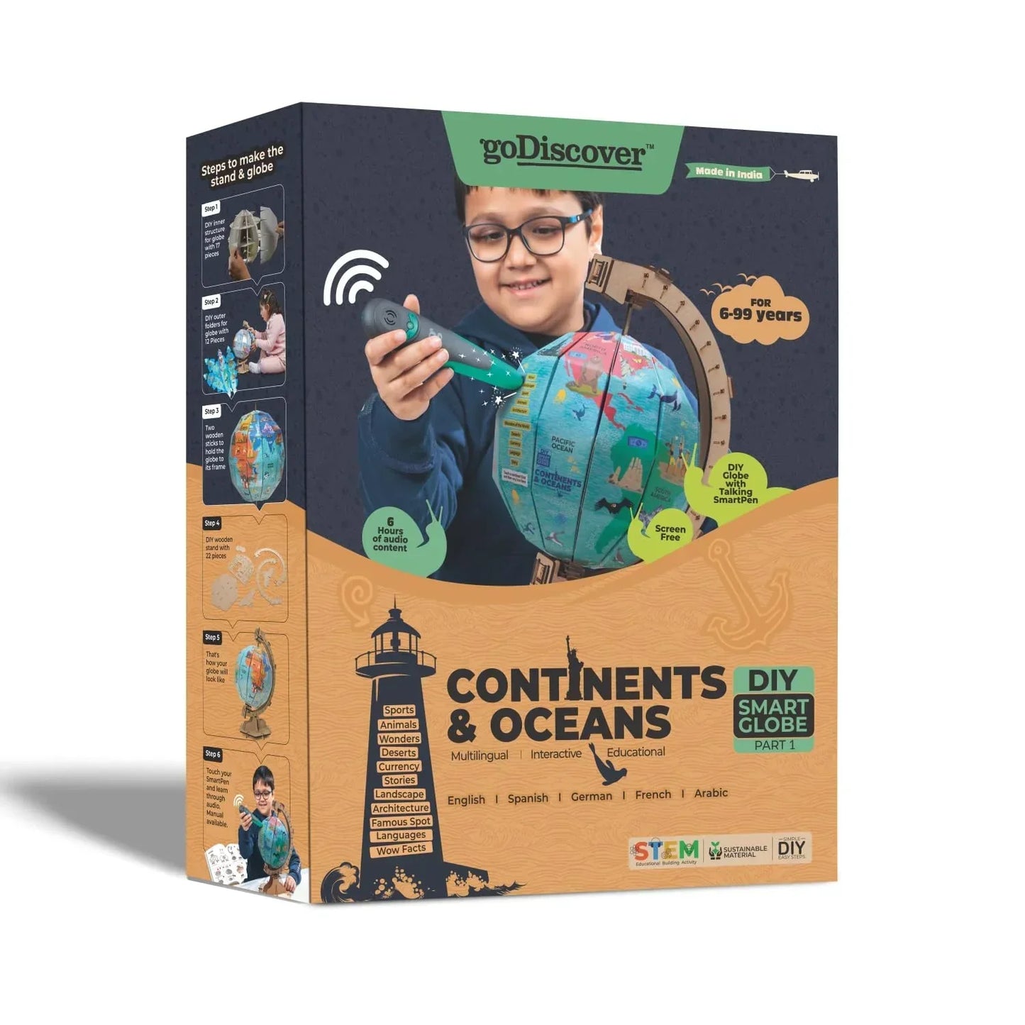 goDiscover Interactive Talking Globe with Smart Pen | Multilingual Geography Learning Toy for Kids
