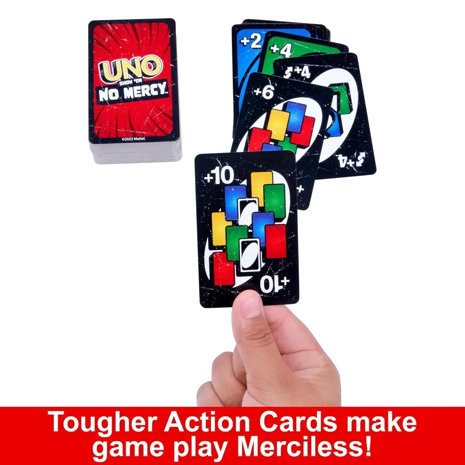 Mattel Games UNO Show ‘em No Mercy Card Game for Kids, Adults & Family Parties and Travel with Extra Cards, Special Rules and Tougher Penalties. - Jaiman Toys