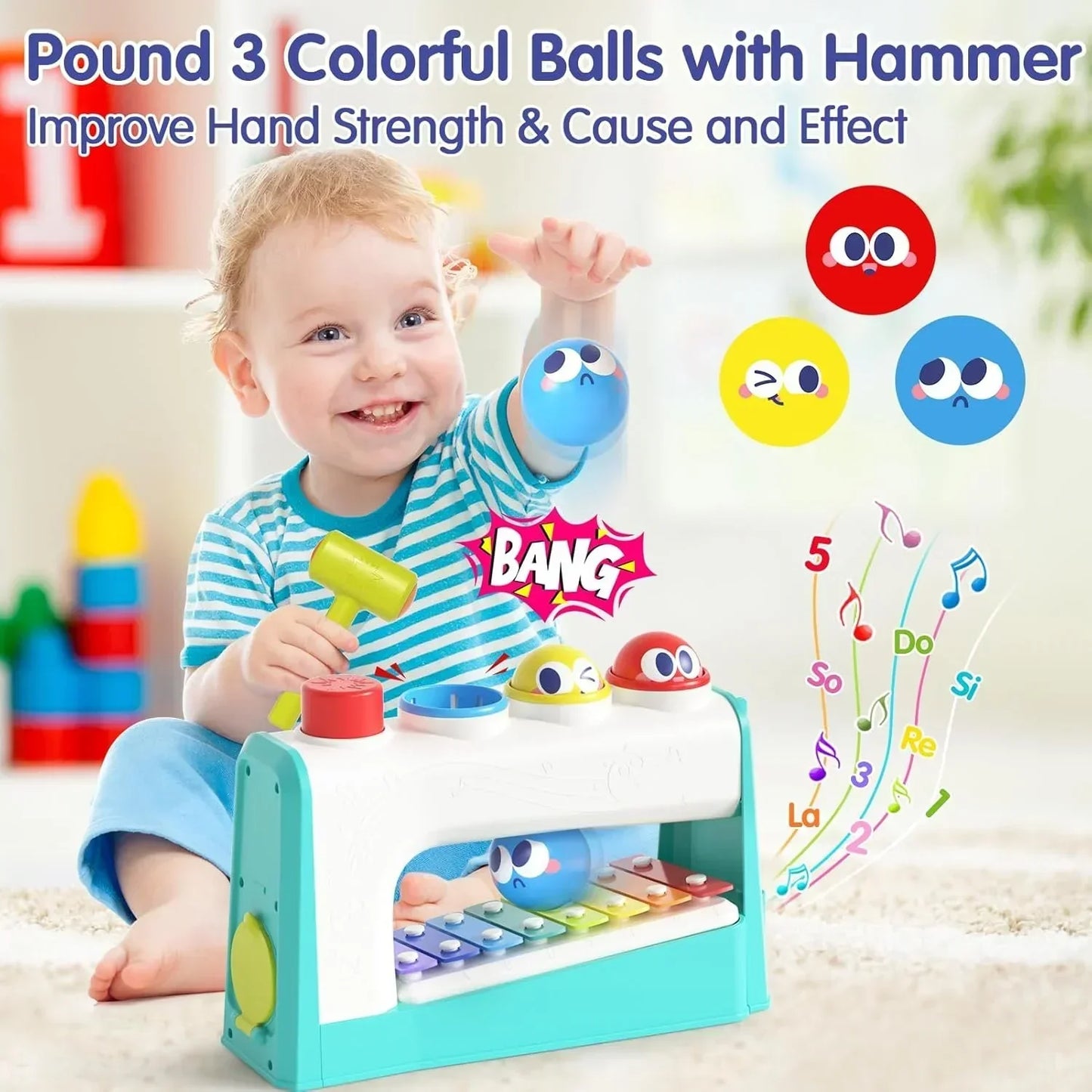 "HOLA Xylophone &amp; Pounding Toy Set: Interactive Musical Fun with Balls &amp; Hammer – Perfect 1st Birthday Gift for Boys &amp; Girls Aged 12 Months+" - Jaiman Toys