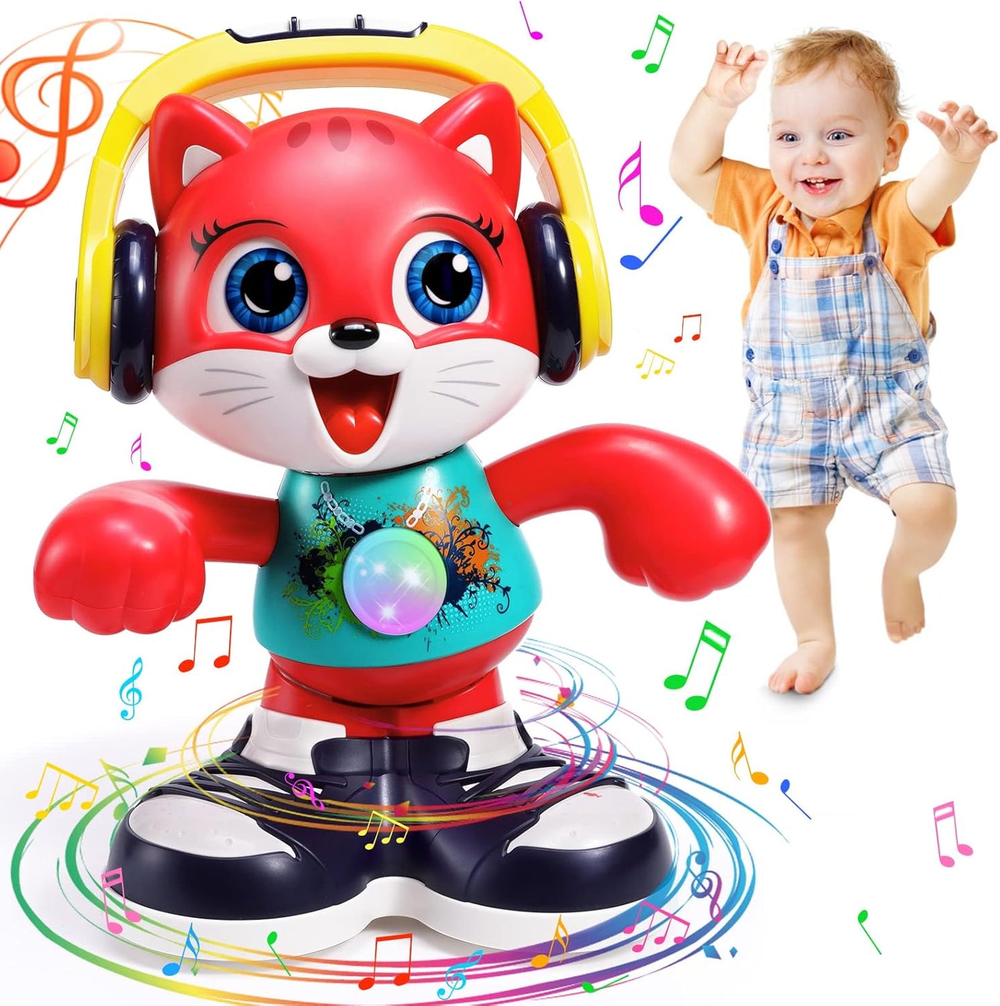 Hola Dance & Record Cat Toy (12 inch) – Musical Crawling Learning Toy with Voice Recording for Toddlers (18–60 Months)