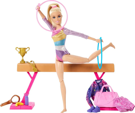 Barbie Gymnastics Doll & Accessories, Playset with Blonde Fashion Doll, C-Clip for Flipping Action, Balance Beam, Warm-Up Suit & More - Jaiman Toys