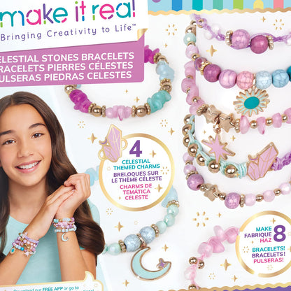 Make It Real Celestial Stones Bracelet Kit – DIY Jewelry Making Set for Kids | Create 8 Crystal-Inspired Charm Bracelets with 270 Pieces | Creative Craft Kit for Girls Ages 8+