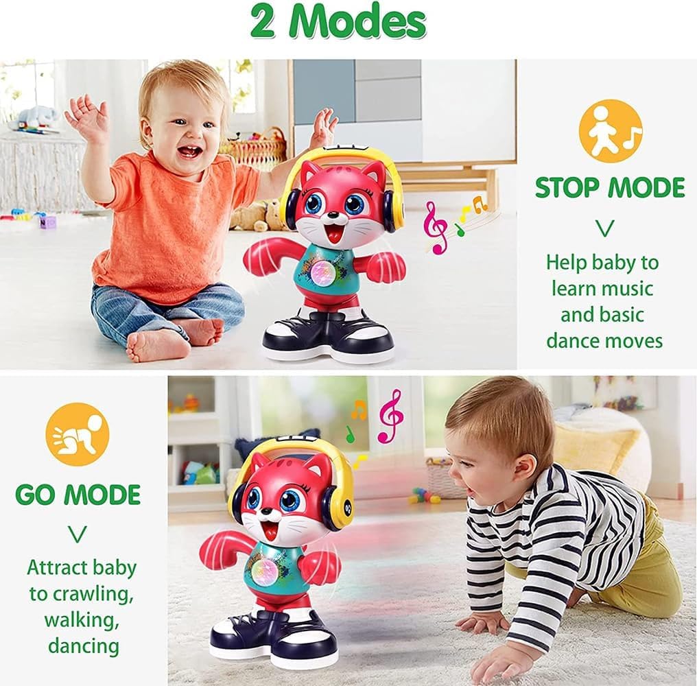 Hola Dance & Record Cat Toy (12 inch) – Musical Crawling Learning Toy with Voice Recording for Toddlers (18–60 Months)