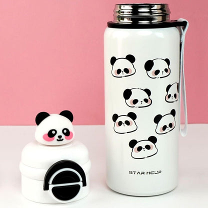 Panda Kids Water Bottle 500ML with Straw Lid – Leakproof Cartoon School Water Bottle for Children (White)