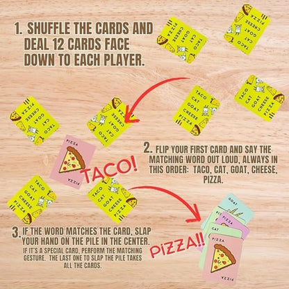 Taco Cat Goat Cheese Pizza A Hand slamming Fast Party Family Board Games for Kids and Adults, Ages 8+, 10-15 Minutes to Play, 2-8 Players