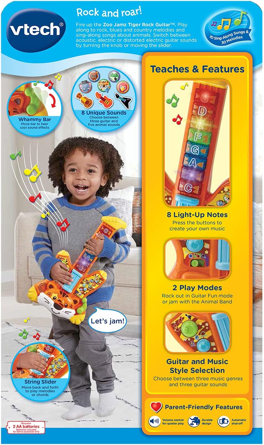 VTech Zoo Jamz Tiger Rock Guitar, Orange | Interactive Musical Learning Guitar with Lights, Songs, Animal Sounds & Educational Play for Toddlers
