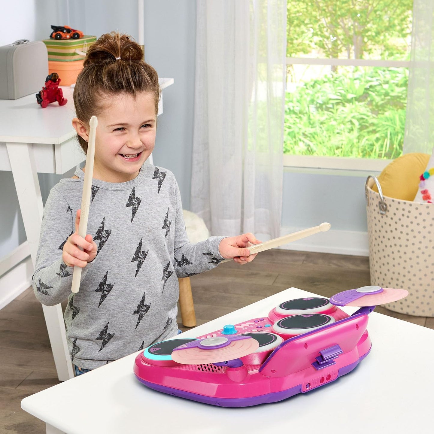 VTech KidiStar Drum Pad, Pink | Kids Electronic Drum Set with Bluetooth, Light-Up Drum Pads, Rhythm Games, Recording Function & Built-in Music Tracks | Interactive Musical Toy