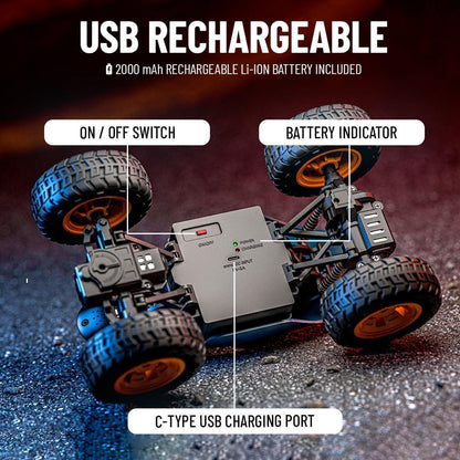 Mirana Spiker 2WD RC Car – High-Speed Offroad Crawler with App Control, Bluetooth Speakers & RGB Lights | USB Rechargeable Monster Truck for Kids 3+ (Blue) - Jaiman Toys