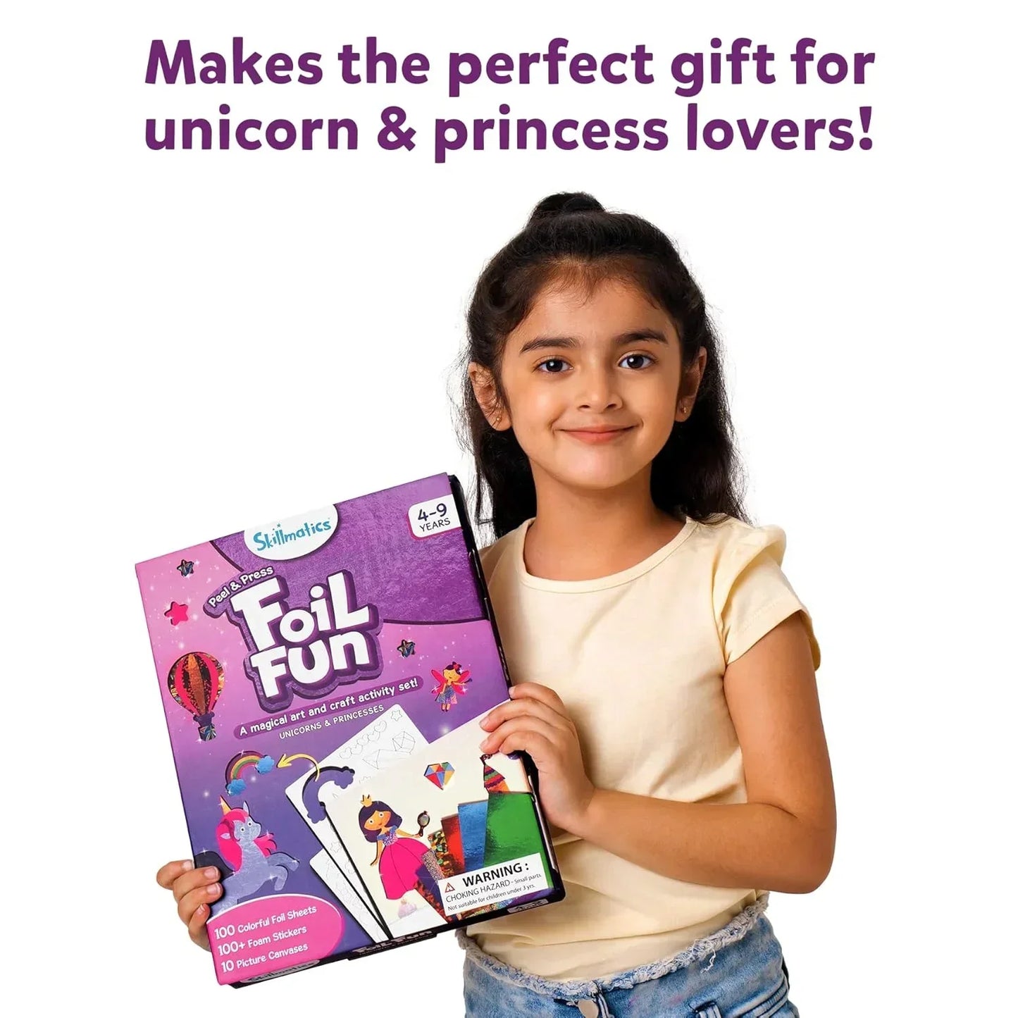 Skillmatics Art & Craft Activity - Foil Fun Unicorns & Princesses, No Mess Art for Kids, Craft Kits & Supplies, DIY Creative Activity, Gifts for Girls & Boys Ages 4, 5, 6, 7, 8, 9, Travel Toys - Jaiman Toys