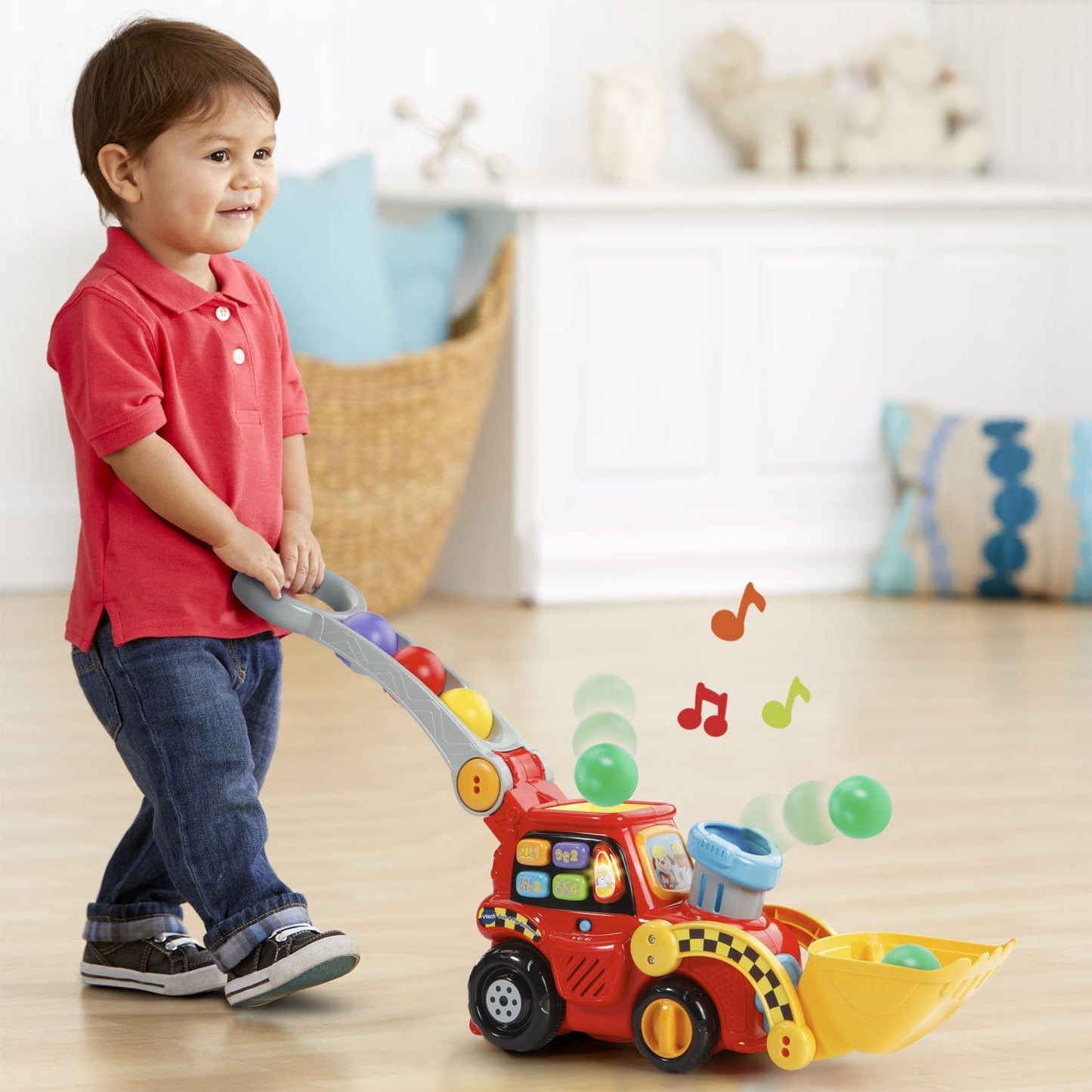 VTech Pop-a-Balls Push & Pop Bulldozer Red | Interactive Push-Along Construction Toy with Balls, Lights & Sounds for Toddlers