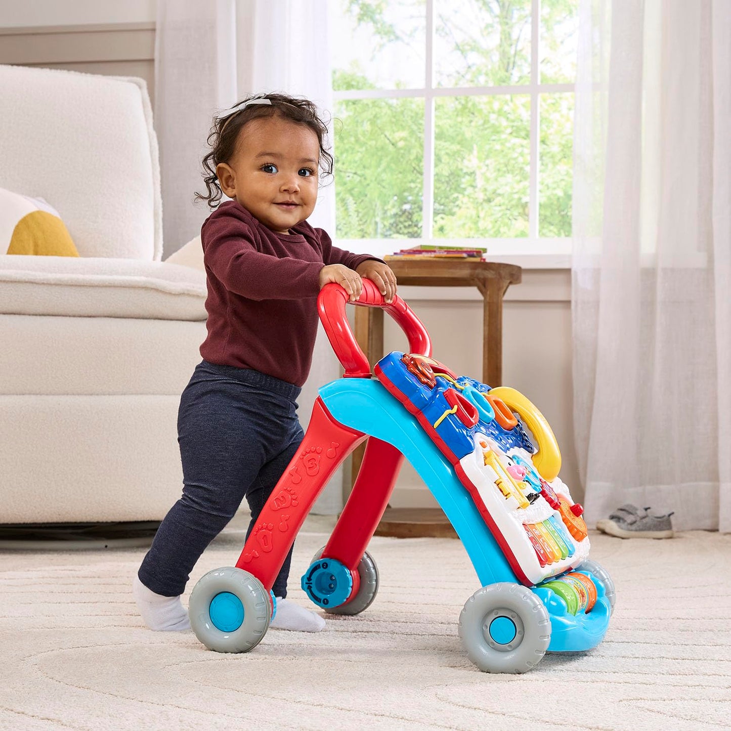 VTech Sit-to-Stand Learning Walker Interactive Baby Activity Walker with Removable Learning Center, Lights, Sounds & Music | Early Development Push Walker for Toddlers | Blue
