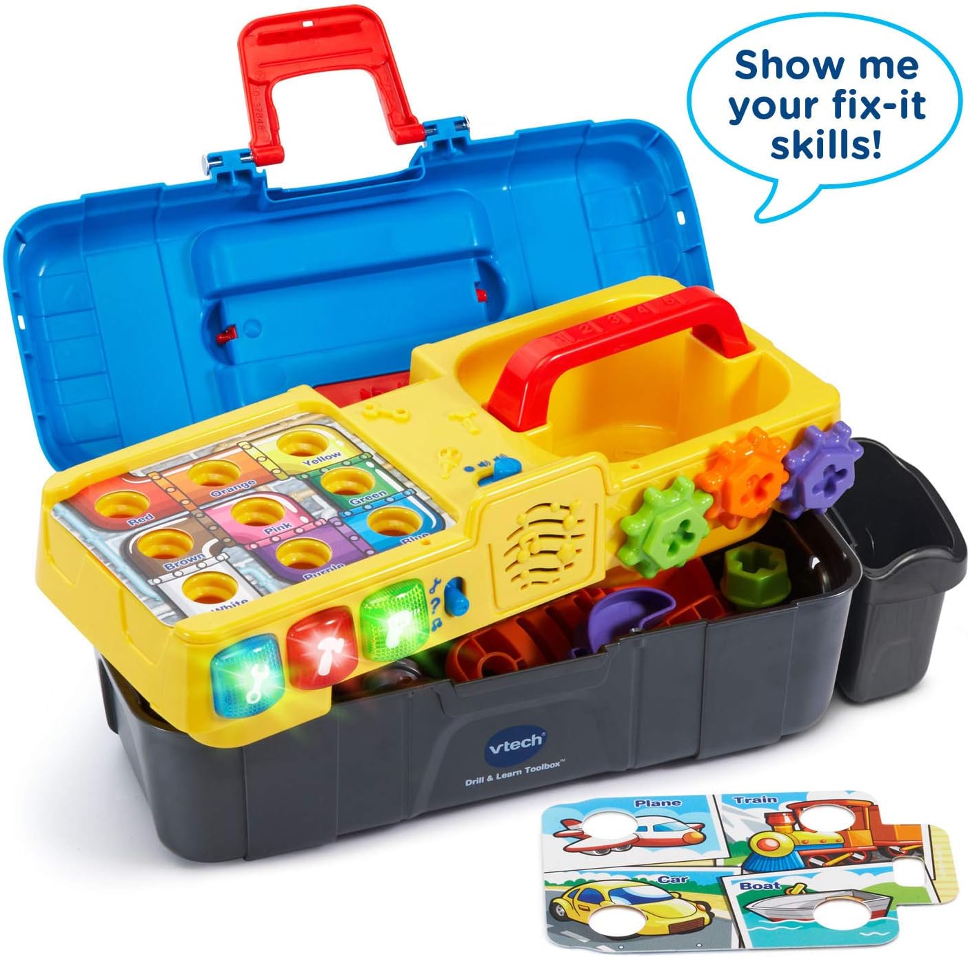 VTech Drill and Learn Toolbox | Interactive Pretend Play Tool Set with Electronic Drill, Lights, Sounds & Learning Activities for Toddlers