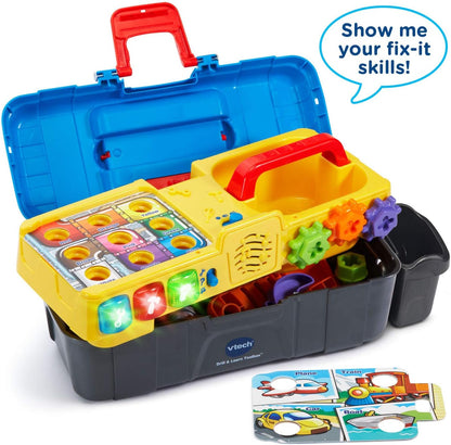 VTech Drill and Learn Toolbox | Interactive Pretend Play Tool Set with Electronic Drill, Lights, Sounds & Learning Activities for Toddlers
