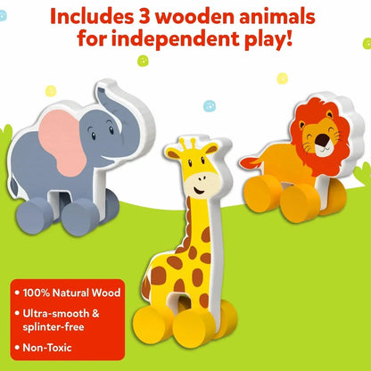 Skillmatics Wooden Animal Toys on Wheels, Imaginative Play for Toddlers, Educational Gifts for Infants 9 Months to 3 Years - Jaiman Toys