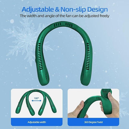 Portable Neck Fan, Personal Fan USB Rechargeable Neck Fan, 5 Speed Hanging Bladeless Fan with Monitor (Green) - Jaiman Toys