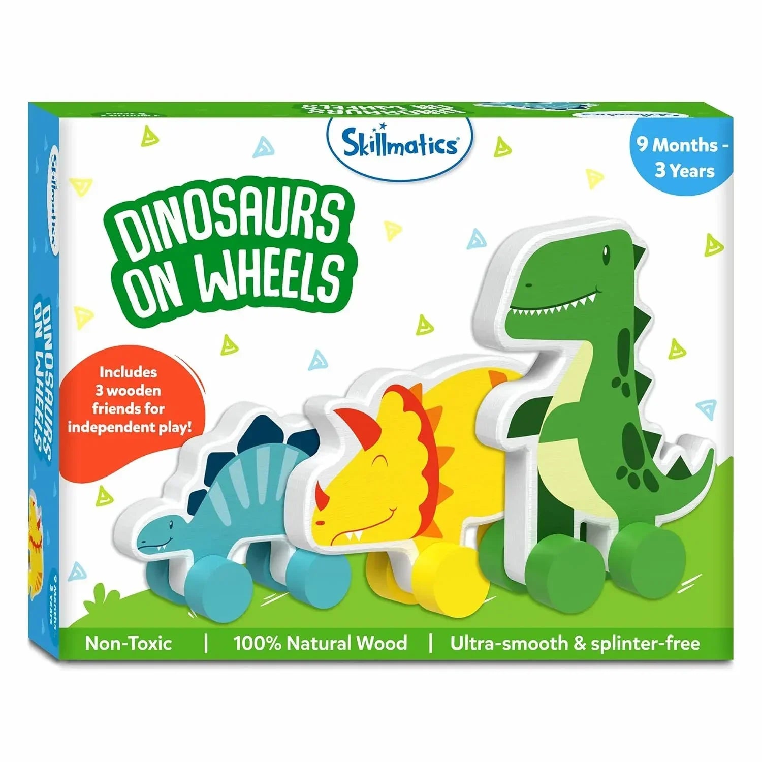 Skillmatics Wooden Dinosaur Toys on Wheels, Imaginative Play for Toddlers, Educational Gifts for Infants 9 Months to 3 Years - Jaiman Toys