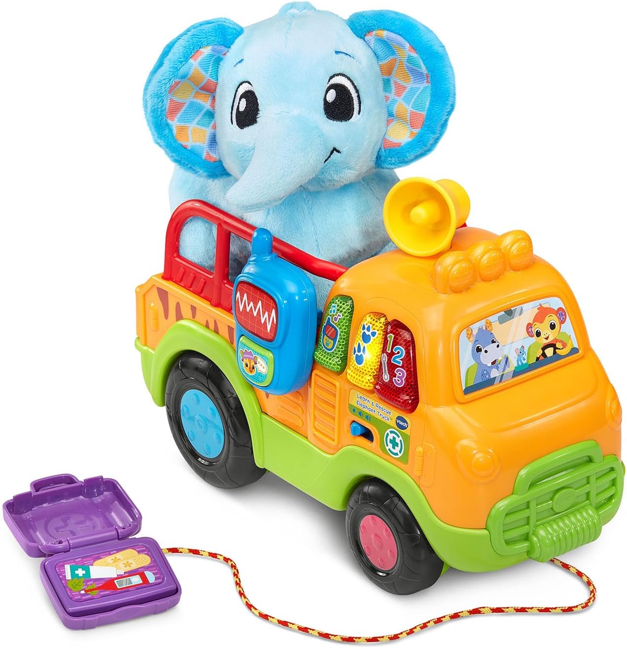 VTech Learn and Rescue Elephant Truck Pull Toy | Interactive Learning Rescue Truck with Plush Elephant, Lights, Sounds & Pretend Play for Toddlers