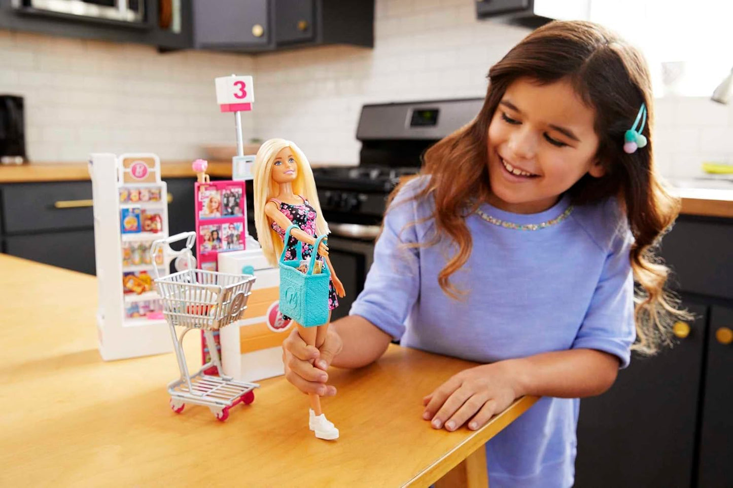 Barbie® Doll, Blonde, and Grocery Store with Rolling Cart and Working Belt
