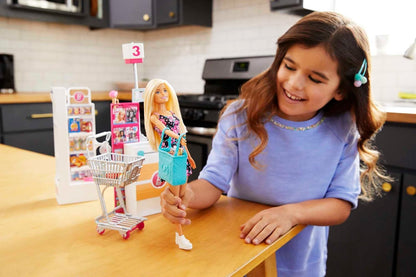 Barbie® Doll, Blonde, and Grocery Store with Rolling Cart and Working Belt