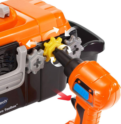 VTech Drill and Learn Toolbox | Interactive Electronic Tool Set with Toy Drill, Lights, Sounds & STEM Learning Activities | Orange