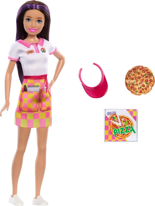 Barbie Skipper Doll with Accessories, Pizzeria Waitress Doll with Pizza & Takeout Box, Brown Eyes & Blue Eyes Doll - Jaiman Toys
