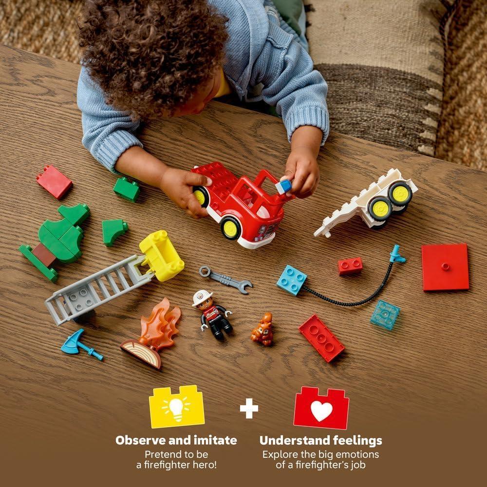 LEGO DUPLO 10473 Fire Engine with Hose and Firefighter - Educational Motor Skills Toy - Red Truck w/a Ladder, Figure and a Squirrel - Birthday Gift for 2+ Year Old Boys & Girls