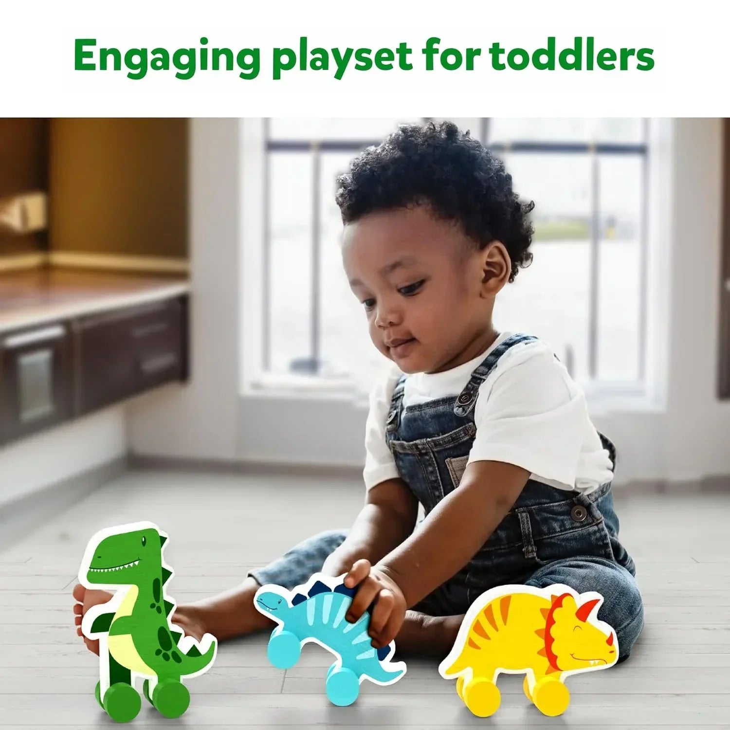 Skillmatics Wooden Dinosaur Toys on Wheels, Imaginative Play for Toddlers, Educational Gifts for Infants 9 Months to 3 Years - Jaiman Toys