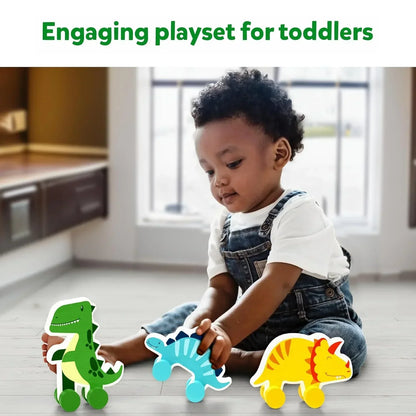 Skillmatics Wooden Dinosaur Toys on Wheels, Imaginative Play for Toddlers, Educational Gifts for Infants 9 Months to 3 Years - Jaiman Toys