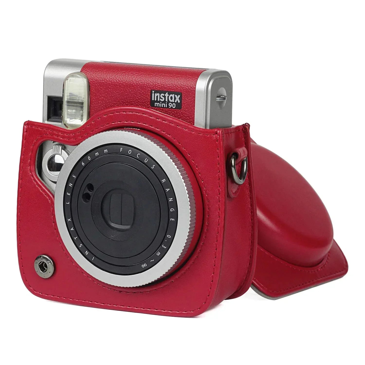 Vintage Charm – Classic PU Leather Case with Strap for Instax Mini 90 Neo Classic - Red - Jaiman Toys