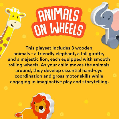 Skillmatics Wooden Animal Toys on Wheels, Imaginative Play for Toddlers, Educational Gifts for Infants 9 Months to 3 Years - Jaiman Toys